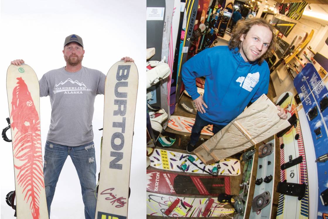 Thanan Remelslov (li.) und Peter "Pez" Radacher sammeln Snowboards. Zusammen besitzen sie über 600 Boards. 